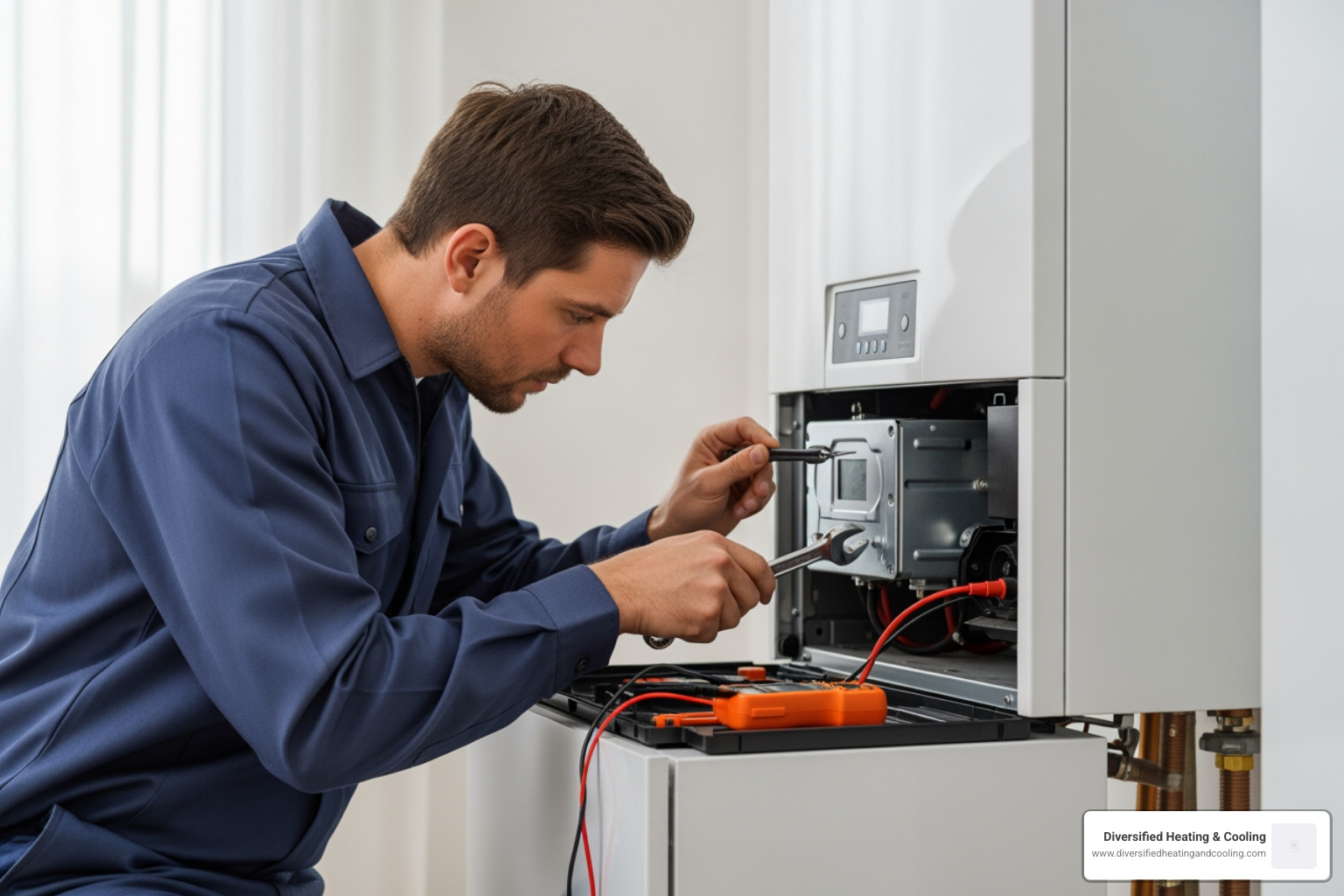 technician performing a maintenance check on a clean heating unit - certified heating technician in pioneertown ca technician performing a maintenance check on a clean heating unit - certified heating technician in pioneertown ca