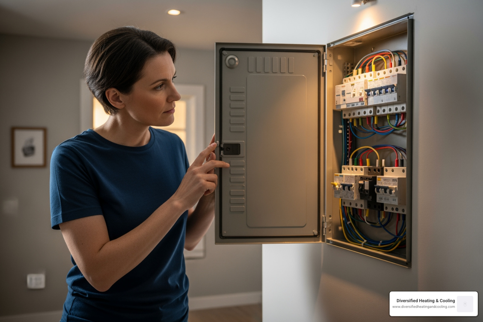 Homeowner checking circuit breaker panel - 24 hour heat pump service in rancho mirage ca