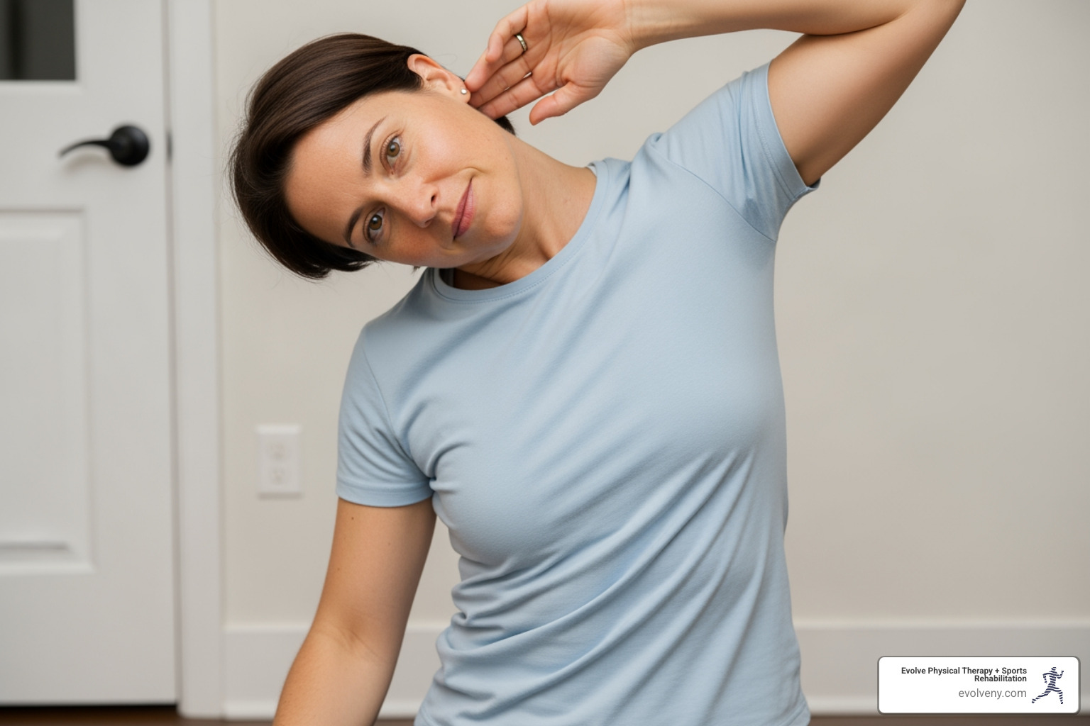 person doing a lateral bend stretch - physical therapy exercises for cervical disc herniation person doing a lateral bend stretch - physical therapy exercises for cervical disc herniation