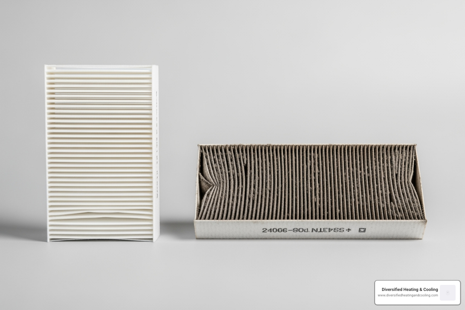 clean, new air filter next to a dirty one - best heating company in morongo valley ca