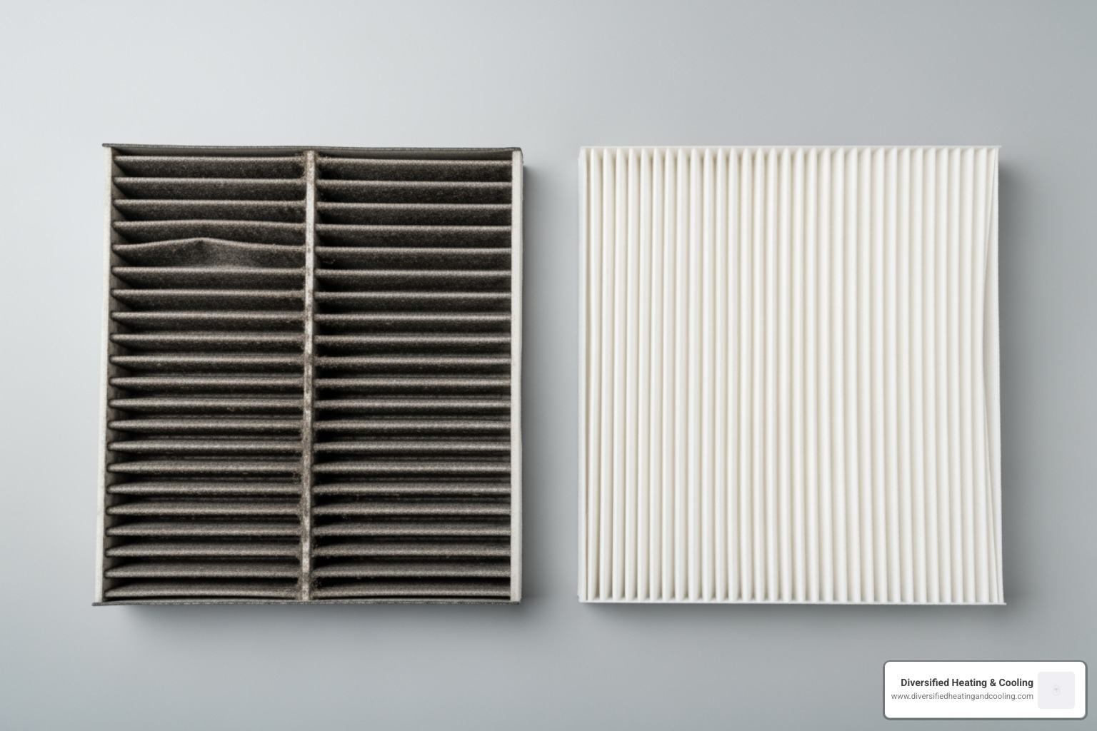 Dirty air filter next to a clean one - heating blowing cold air in yucca valley ca