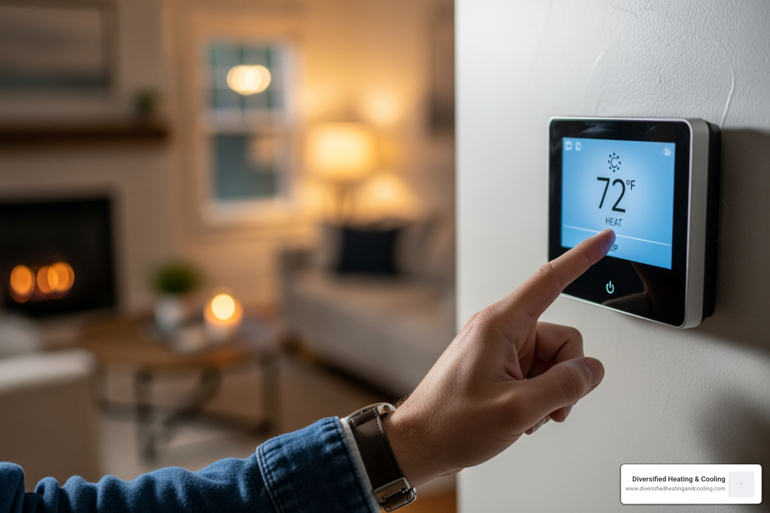 Person checking a thermostat - heating blowing cold air in yucca valley ca