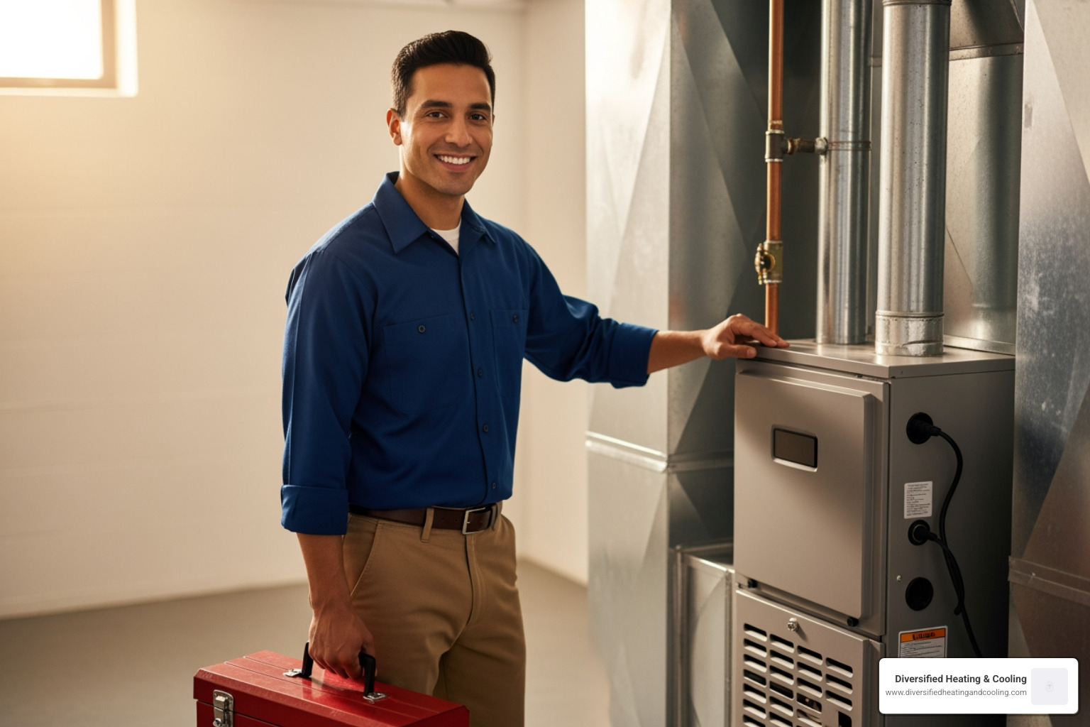 Friendly technician with toolbox - affordable heating repair in pioneertown ca