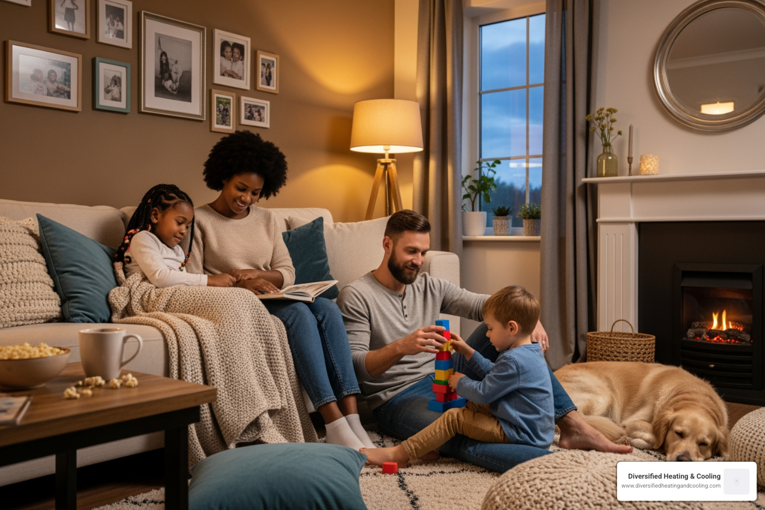 Family enjoying warm home - affordable heating repair in pioneertown ca
