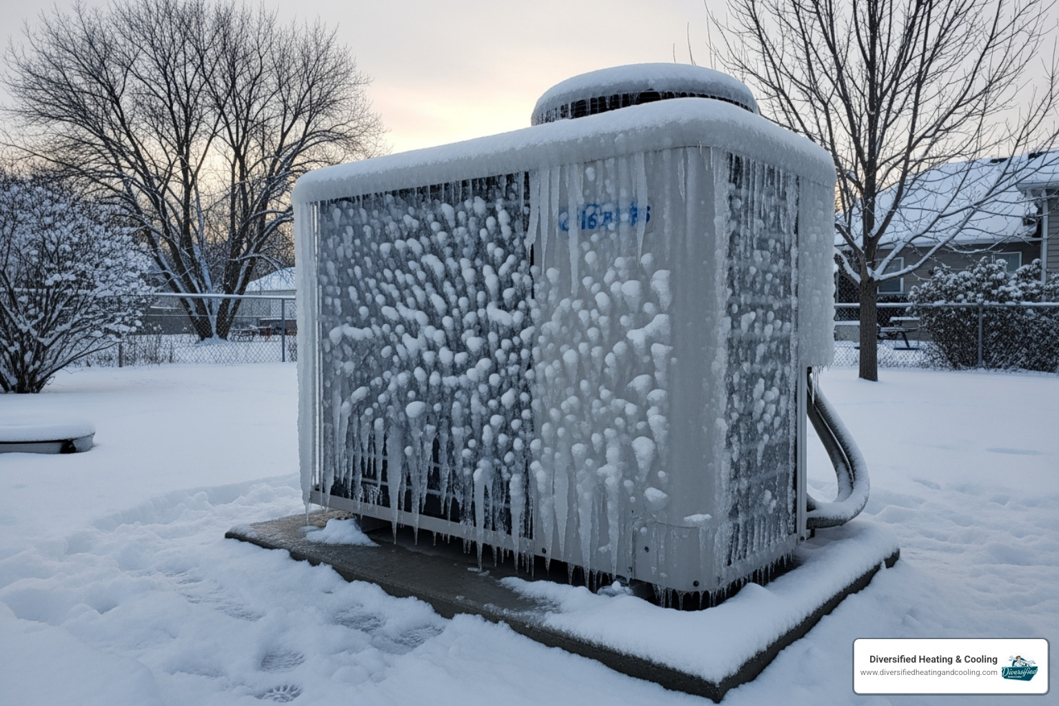 frozen outdoor heat pump unit covered in ice - affordable heat pump repair in big bear city ca