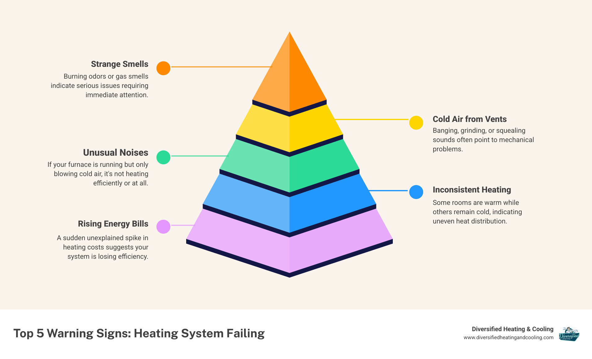 Infographic: Top 5 Warning Signs Your Heating System is Failing - heating broken in big bear lake ca infographic pyramid-hierarchy-5-steps Infographic: Top 5 Warning Signs Your Heating System is Failing - heating broken in big bear lake ca infographic pyramid-hierarchy-5-steps