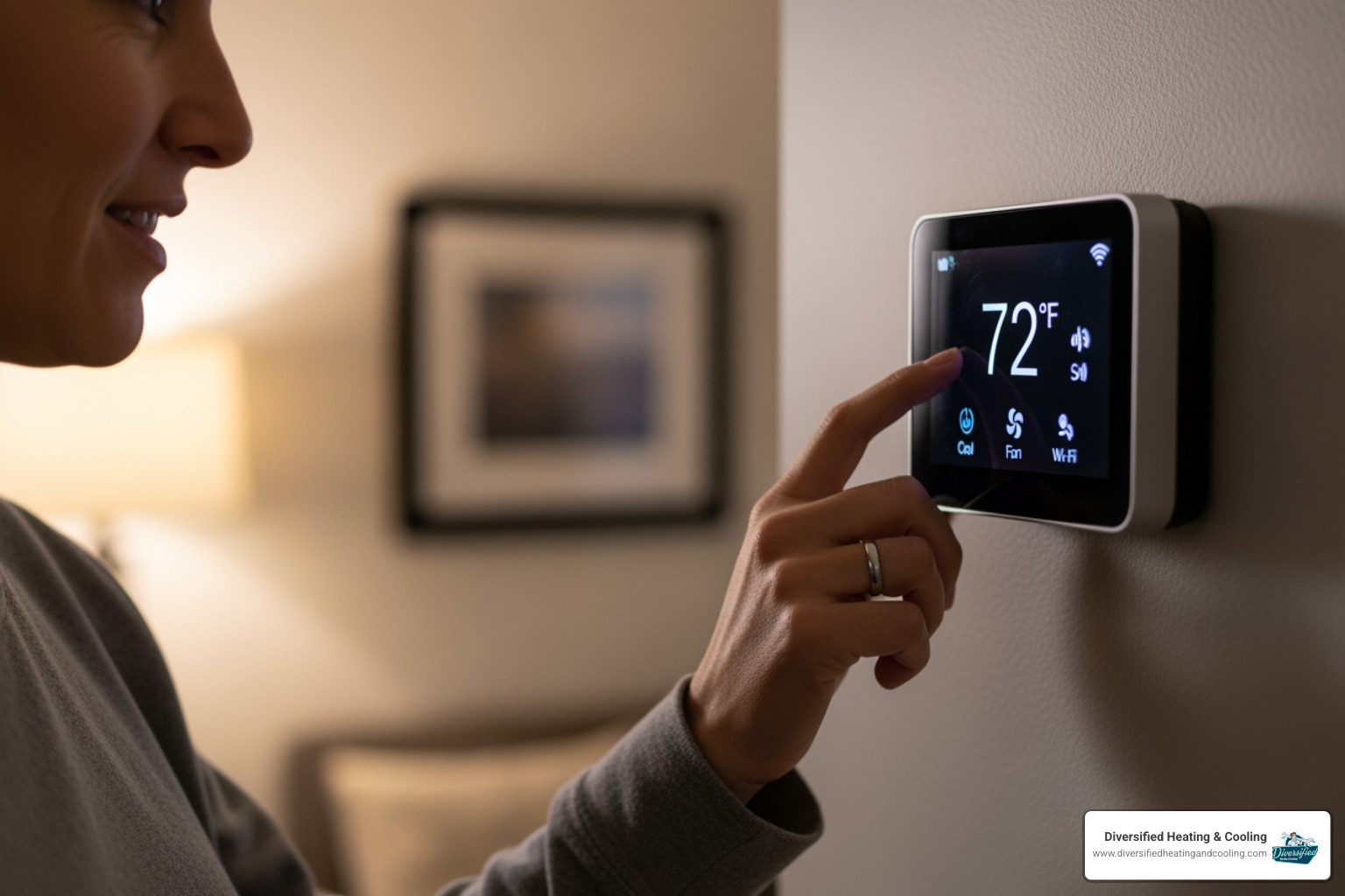 a homeowner adjusting a digital thermostat - heat pump not working in landers ca