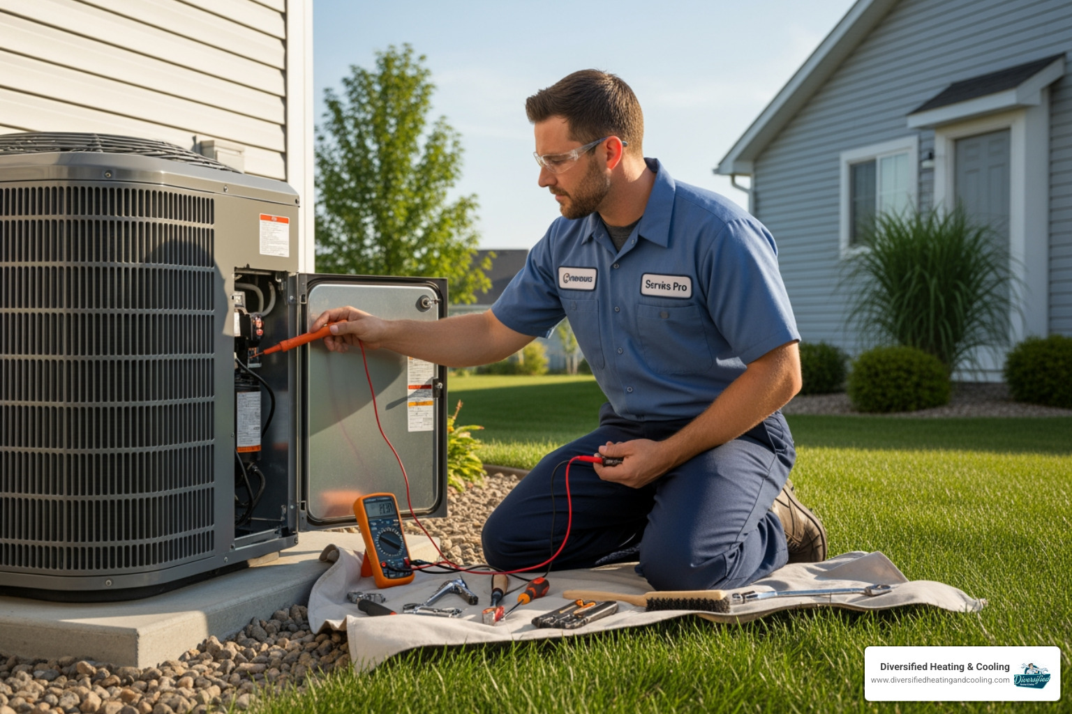 technician performing a heat pump tune-up - heat pump installation in la quinta ca
