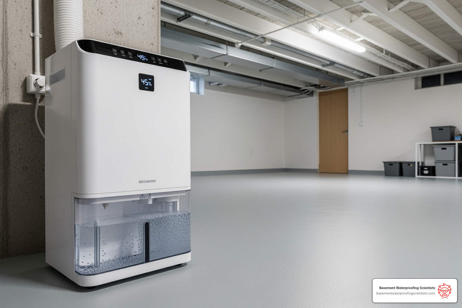 A high-capacity dehumidifier running in a basement, effectively removing moisture from the air - remove mold smell from basement A high-capacity dehumidifier running in a basement, effectively removing moisture from the air - remove mold smell from basement