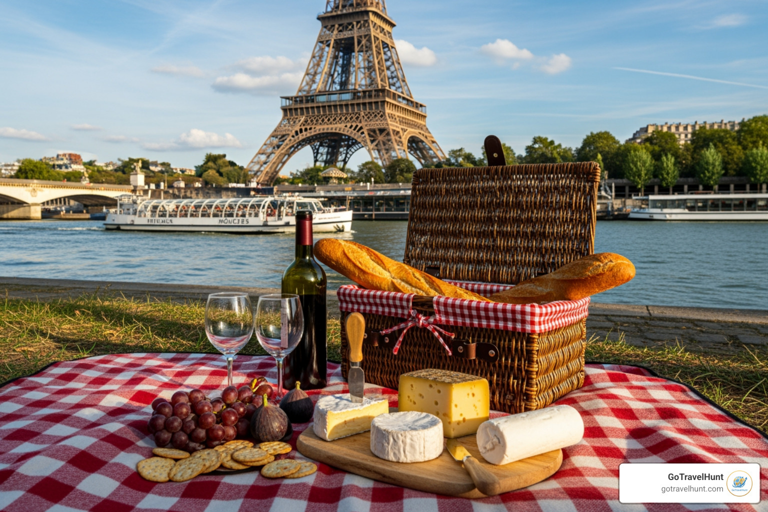 A picnic with a baguette and cheese by the Seine - Paris travel deals