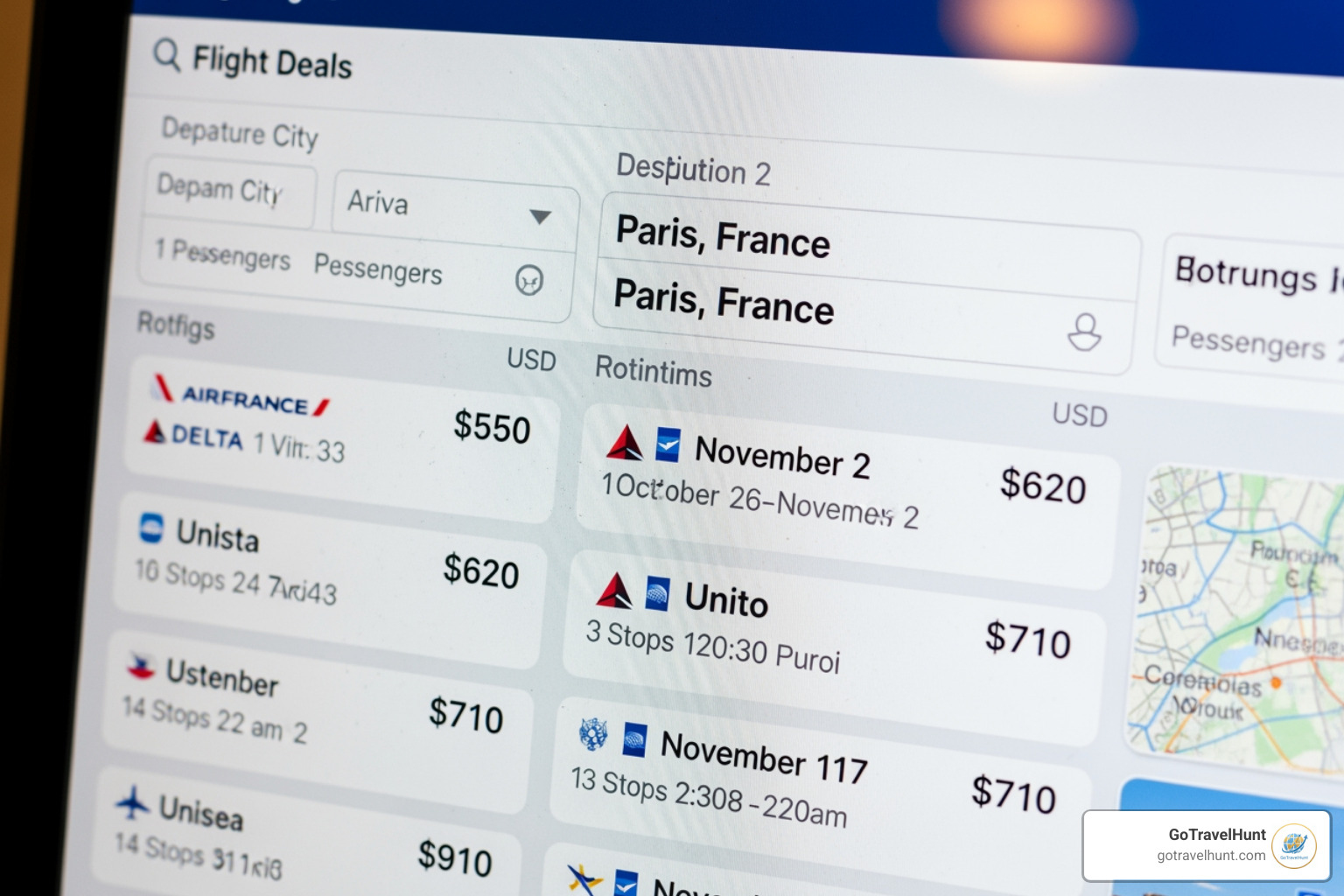 Flight search engine showing deals to Paris - Paris travel deals