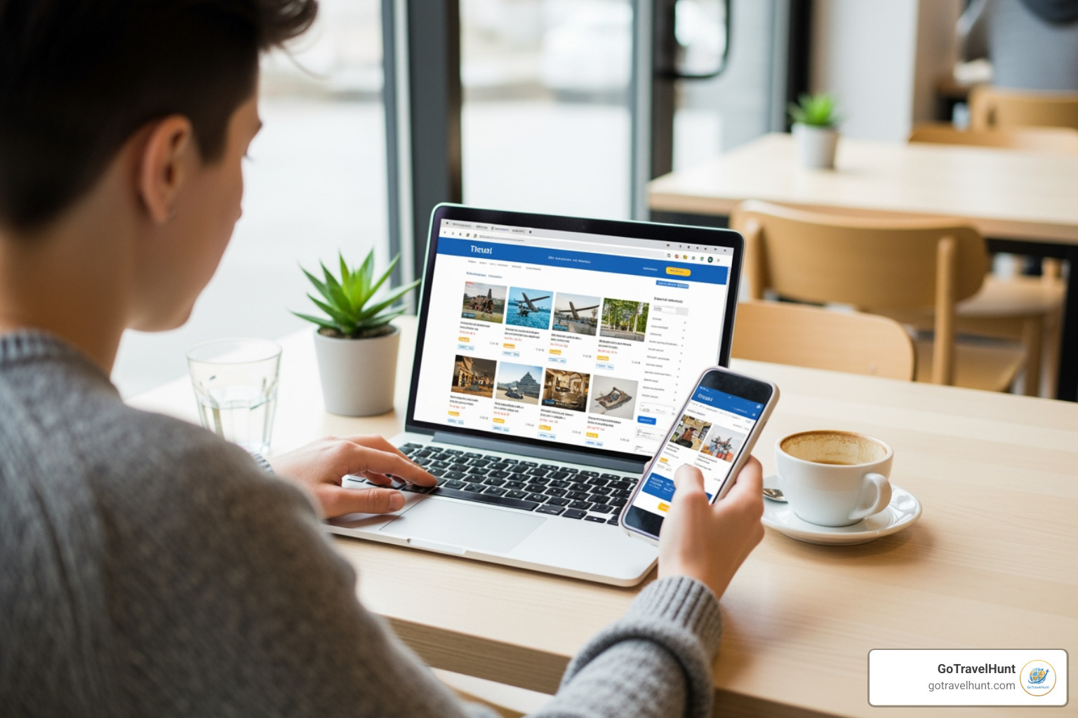 A person comparing travel deals on a laptop - Paris travel deals