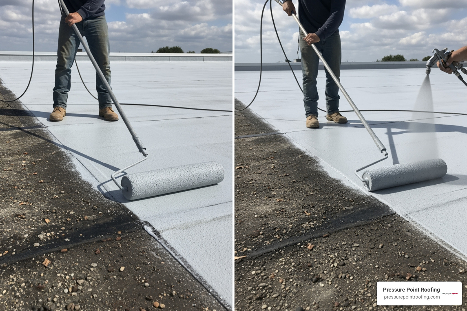 freshly applied protective coating on a section of a commercial roof - commercial roofing hail damage in eagle point or