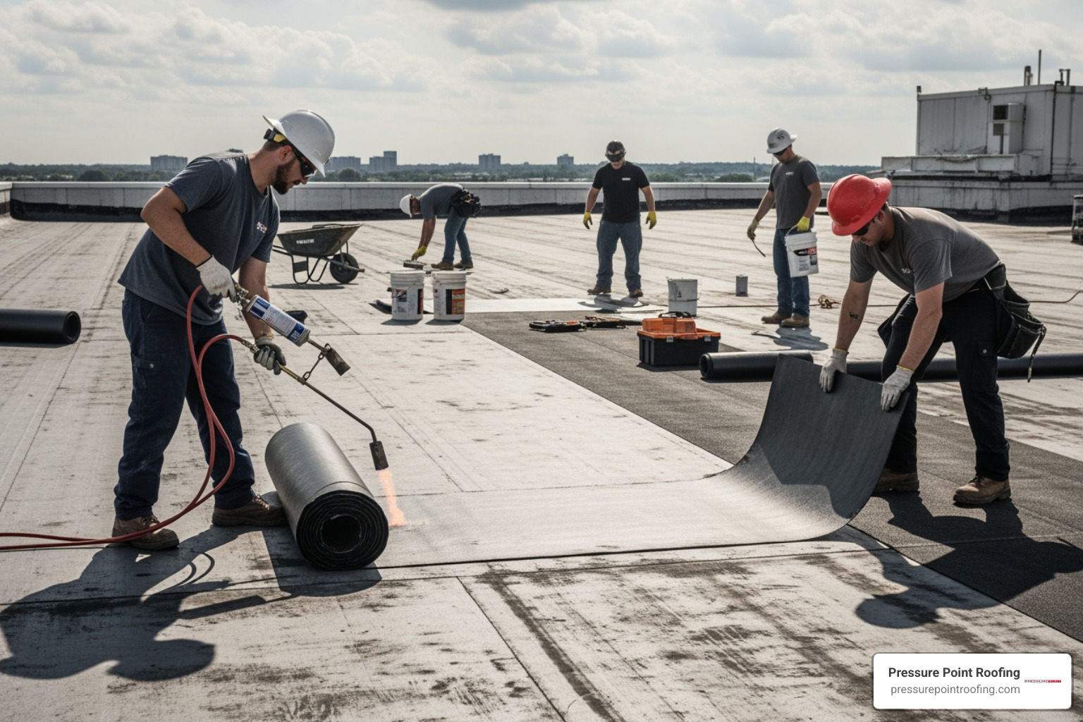 professional roofing team at work on a commercial building - best commercial roofing company in grants pass or professional roofing team at work on a commercial building - best commercial roofing company in grants pass or