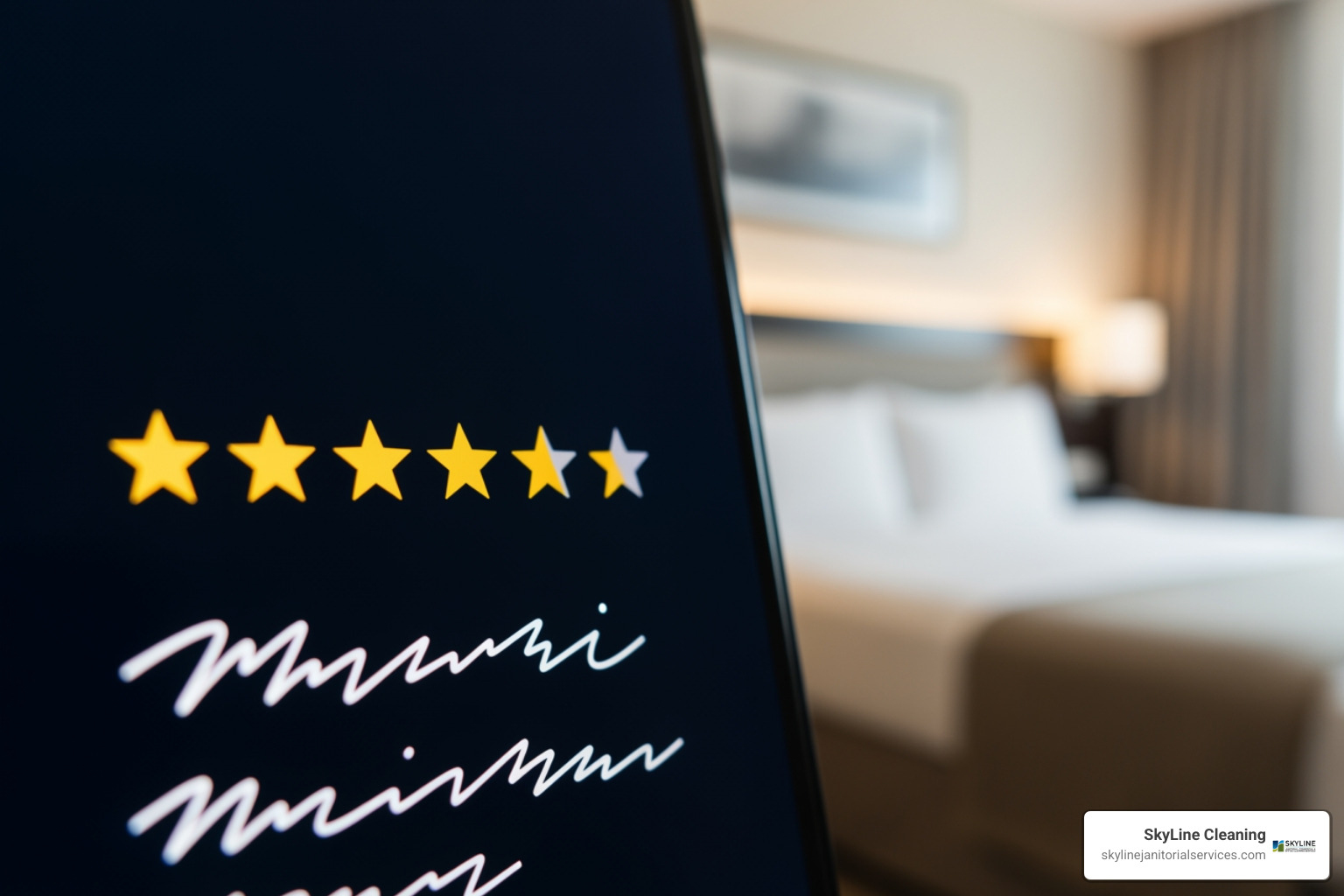 a 5-star online review highlighting the hotel's cleanliness - cleaning services for hotels