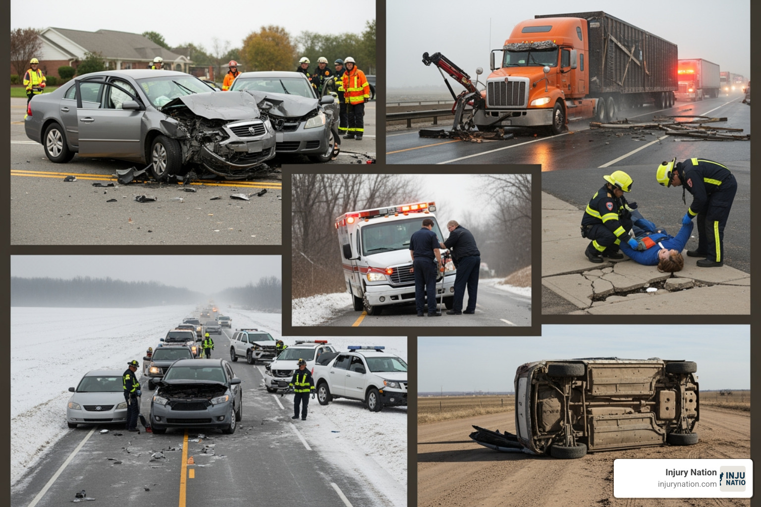 collage of different accident scenes - Serious injury attorney