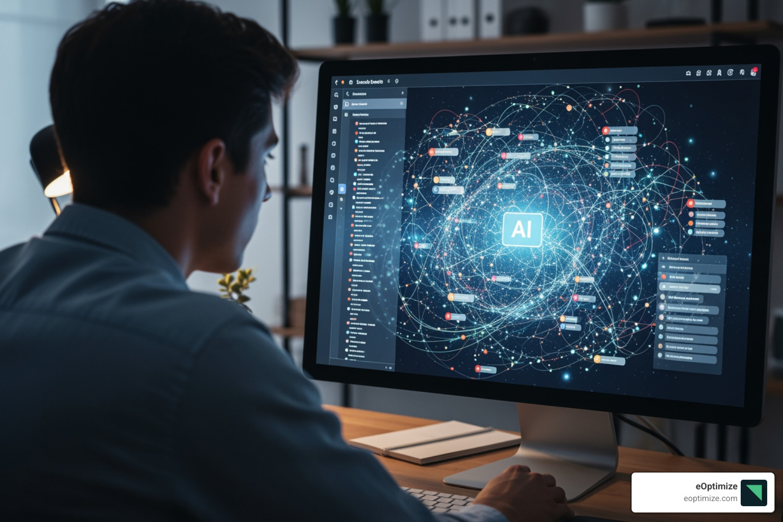 Digital marketer analyzing data on a dashboard showing both traditional SEO and AI search metrics - AI search impact