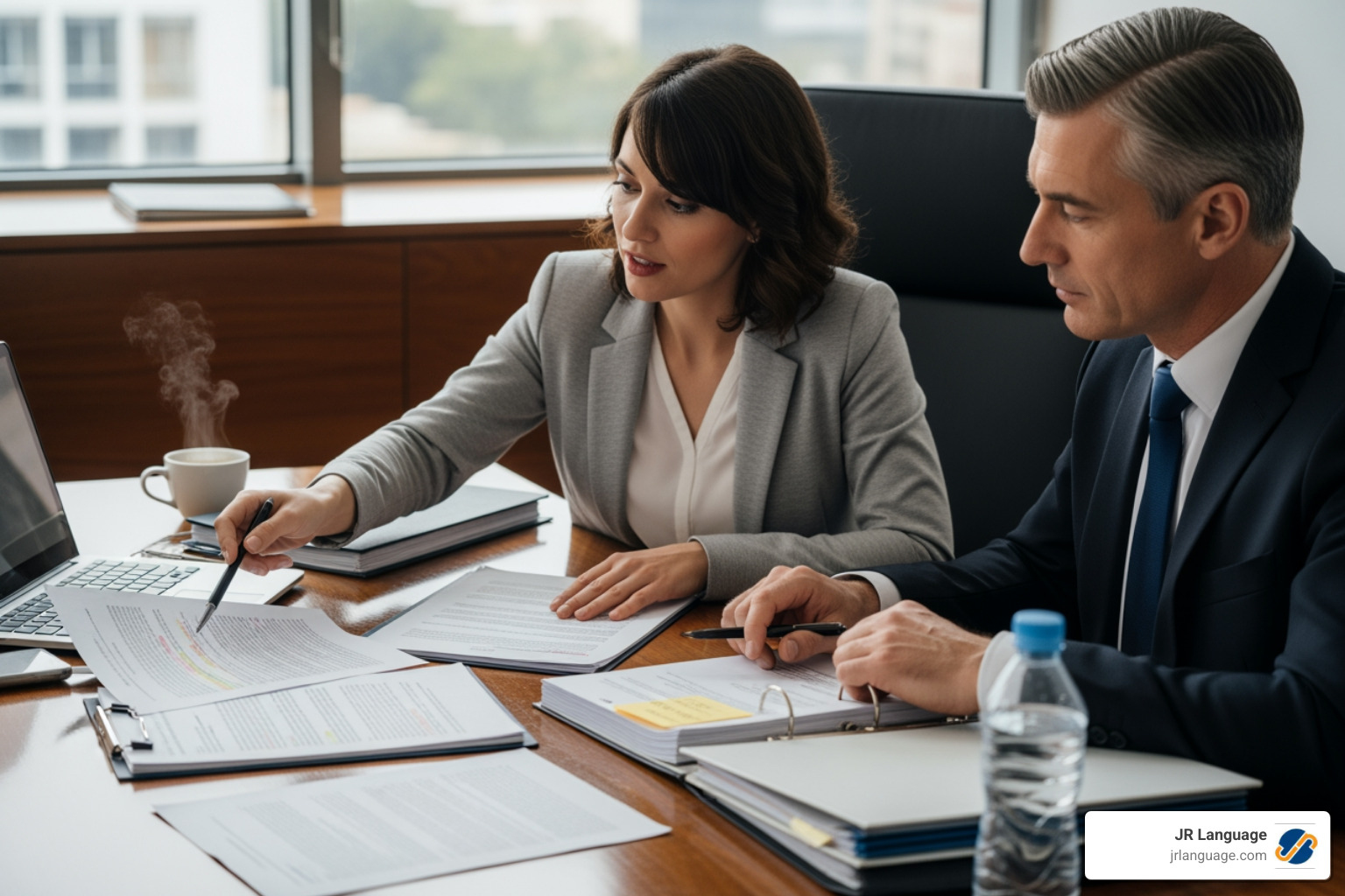 of a professional translator collaborating with a lawyer over a document - legal translation english to arabic