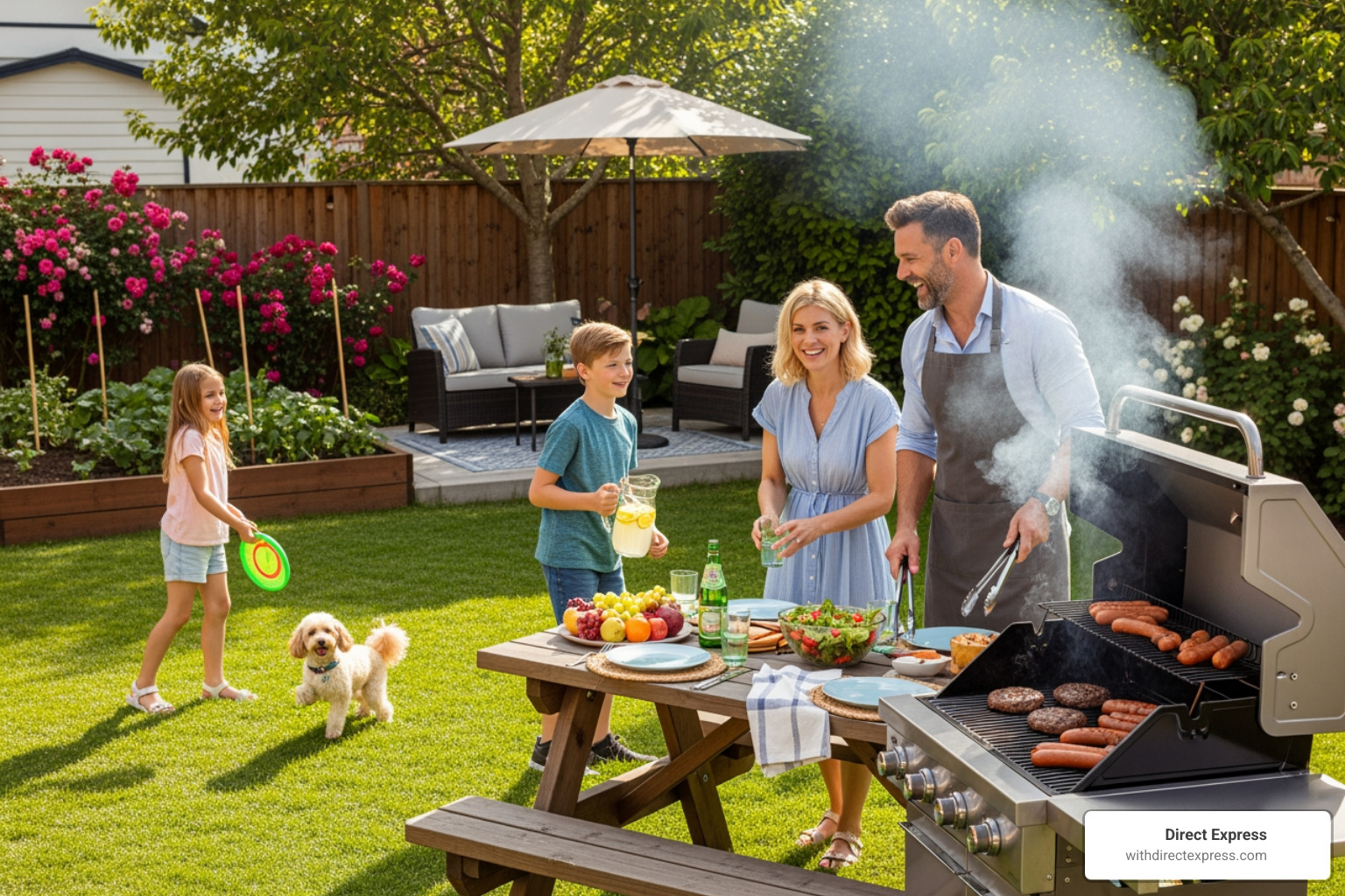 family enjoying private backyard - houses and duplex for rent near me