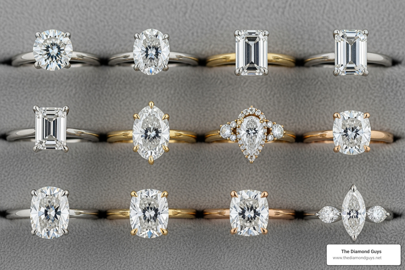 different diamond shapes and metal colors side-by-side - custom make engagement ring