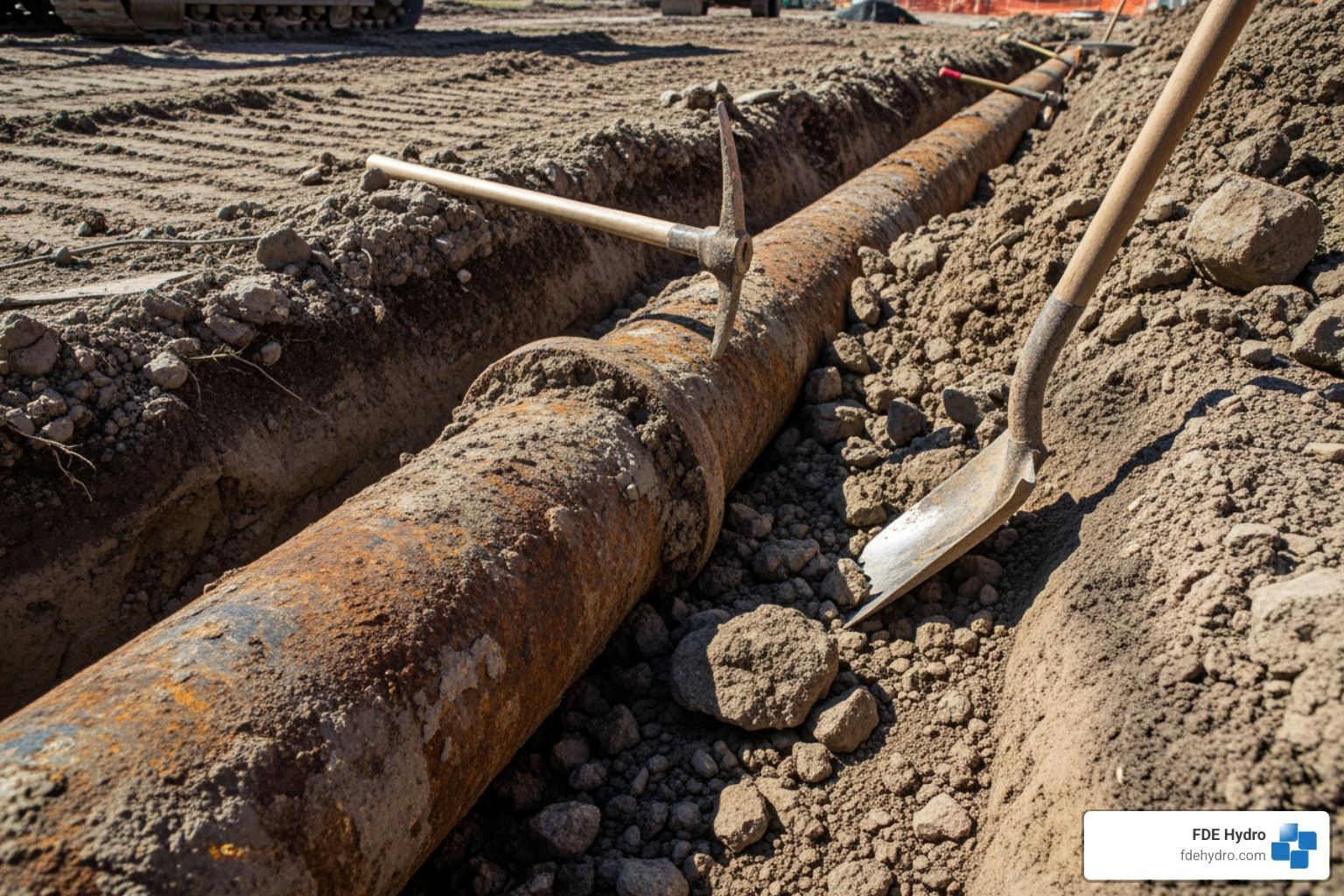 Corroded old water pipe being excavated - water infrastructure projects