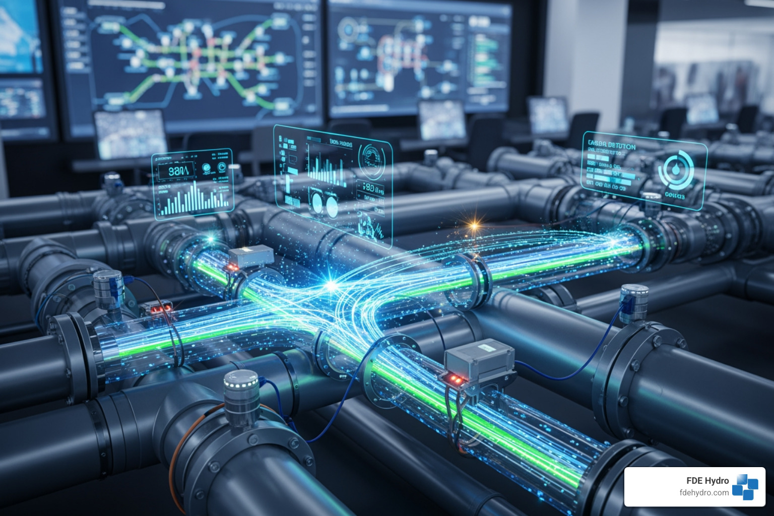 Smart water grid with sensors and data flow - water infrastructure projects