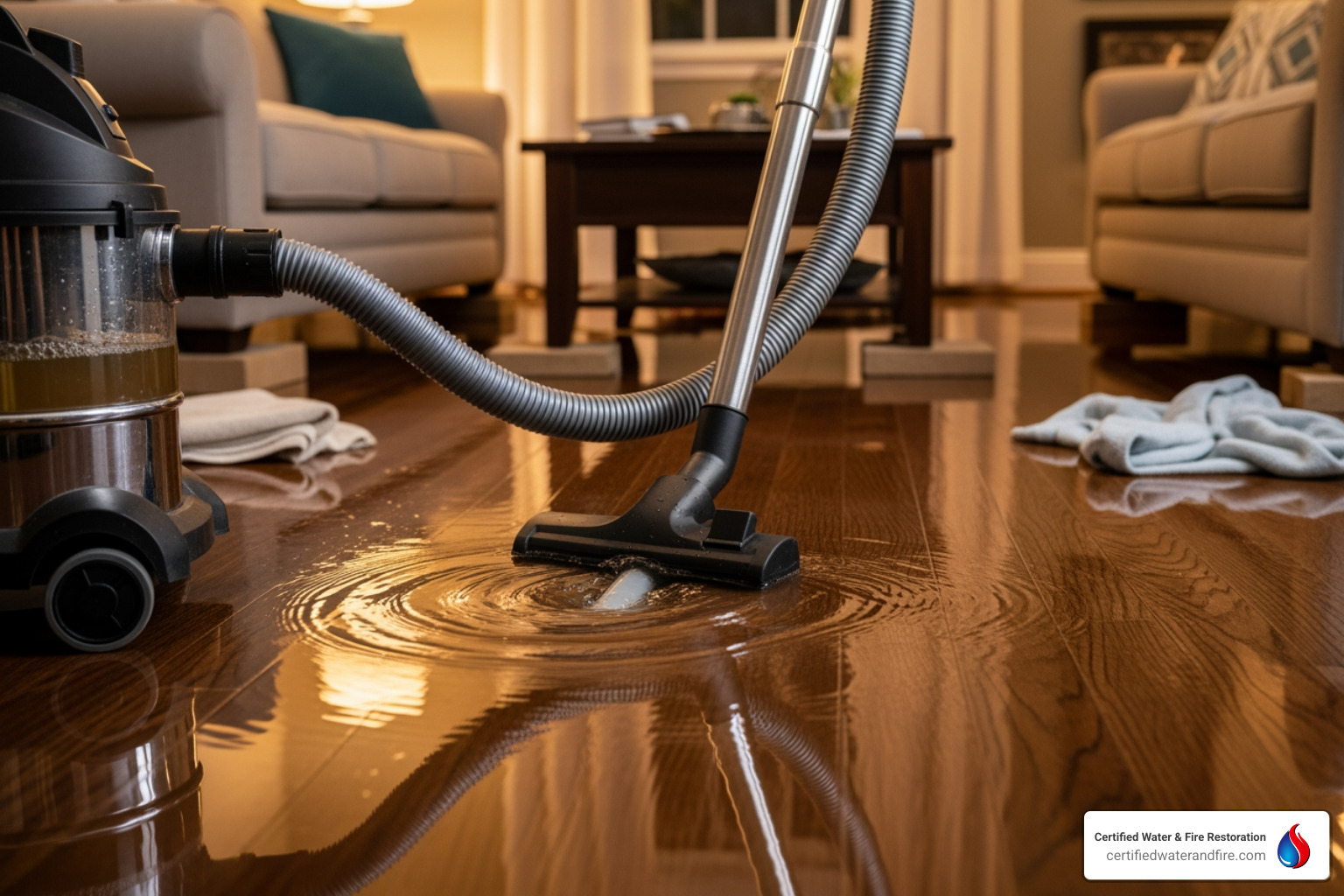 wet/dry vacuum removing standing water - House flood cleanup