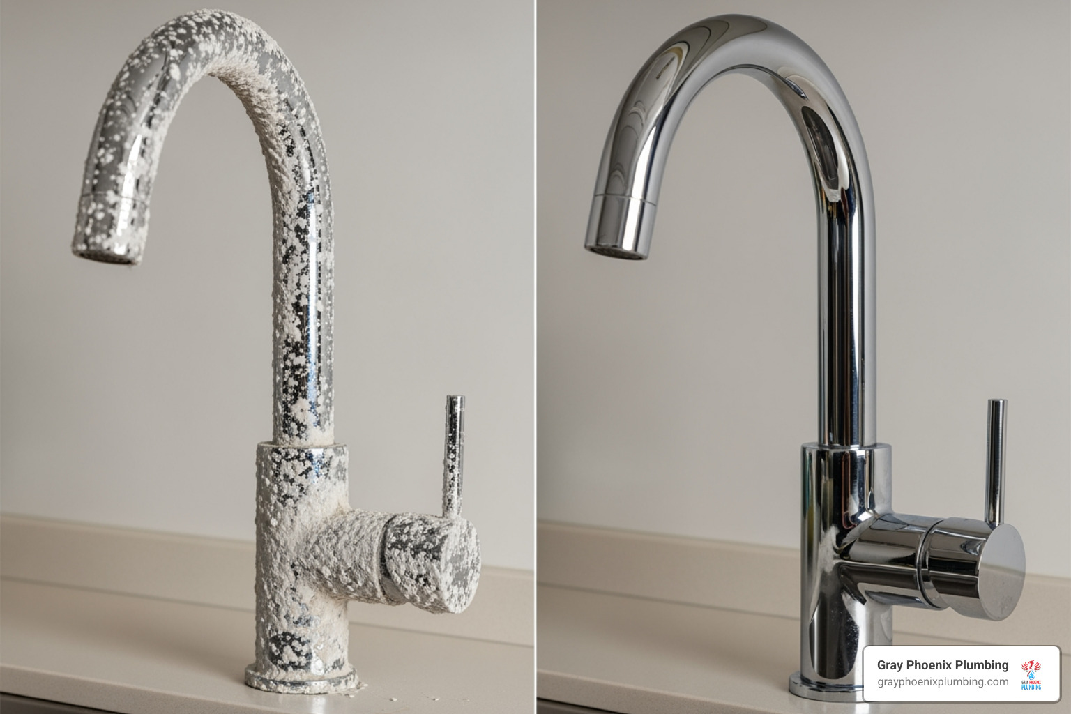 Before-and-after comparison of a faucet with and without scale buildup - Halo 5 water filter reviews