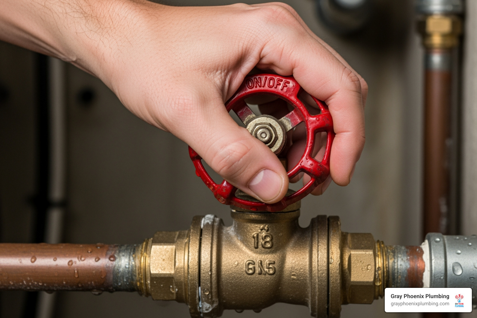 hand turning main water valve - same day local plumbing