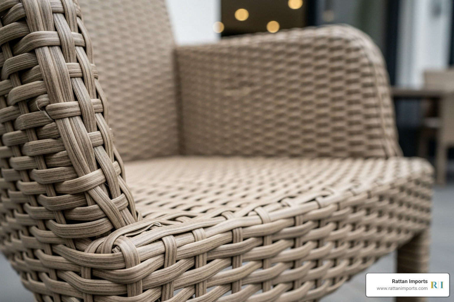 Close-up of intricately woven HDPE wicker on a Forever Patio chair - Forever Patio Furniture Close-up of intricately woven HDPE wicker on a Forever Patio chair - Forever Patio Furniture