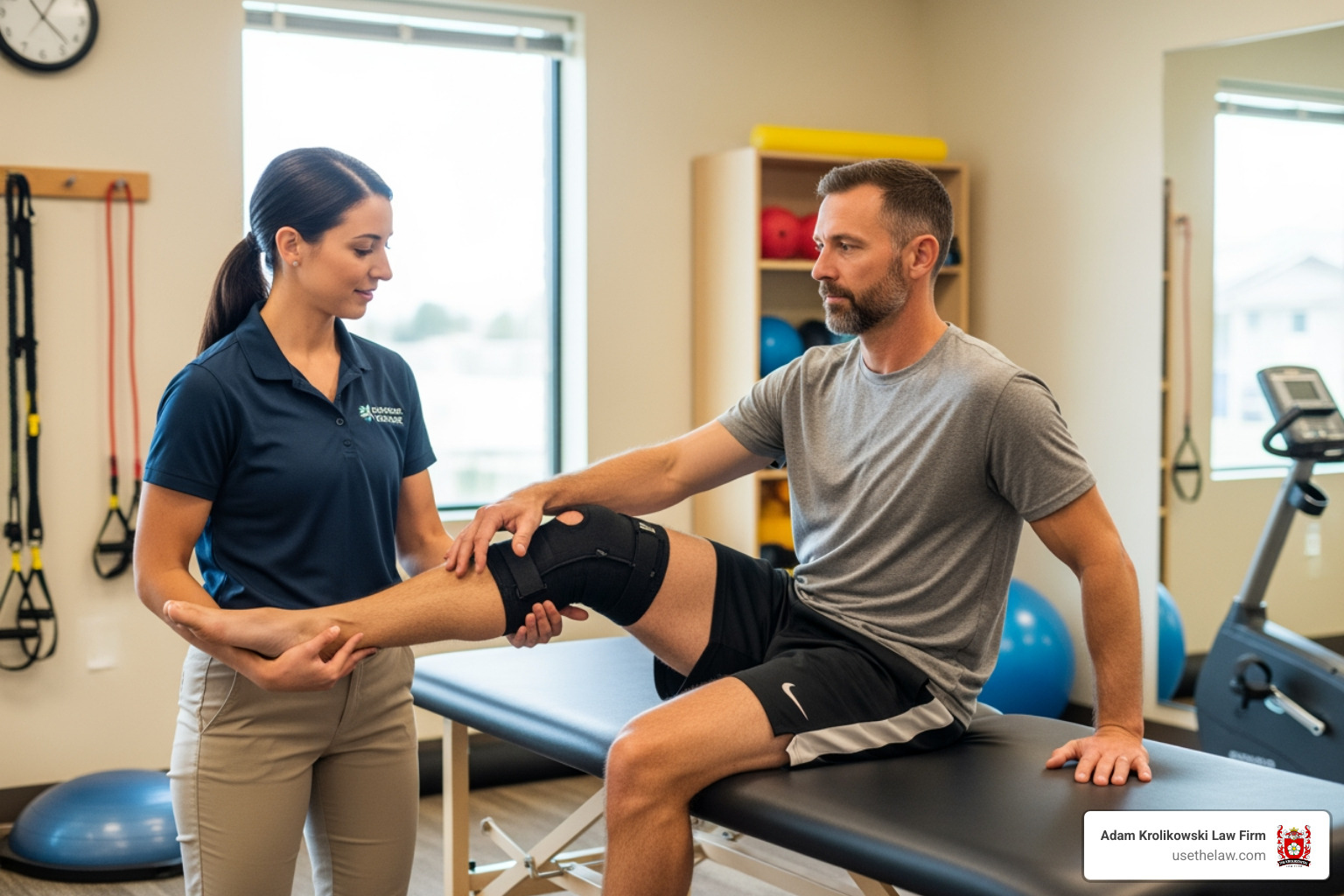 physical therapist assisting an injured construction worker with rehabilitation exercises - construction worker rights
