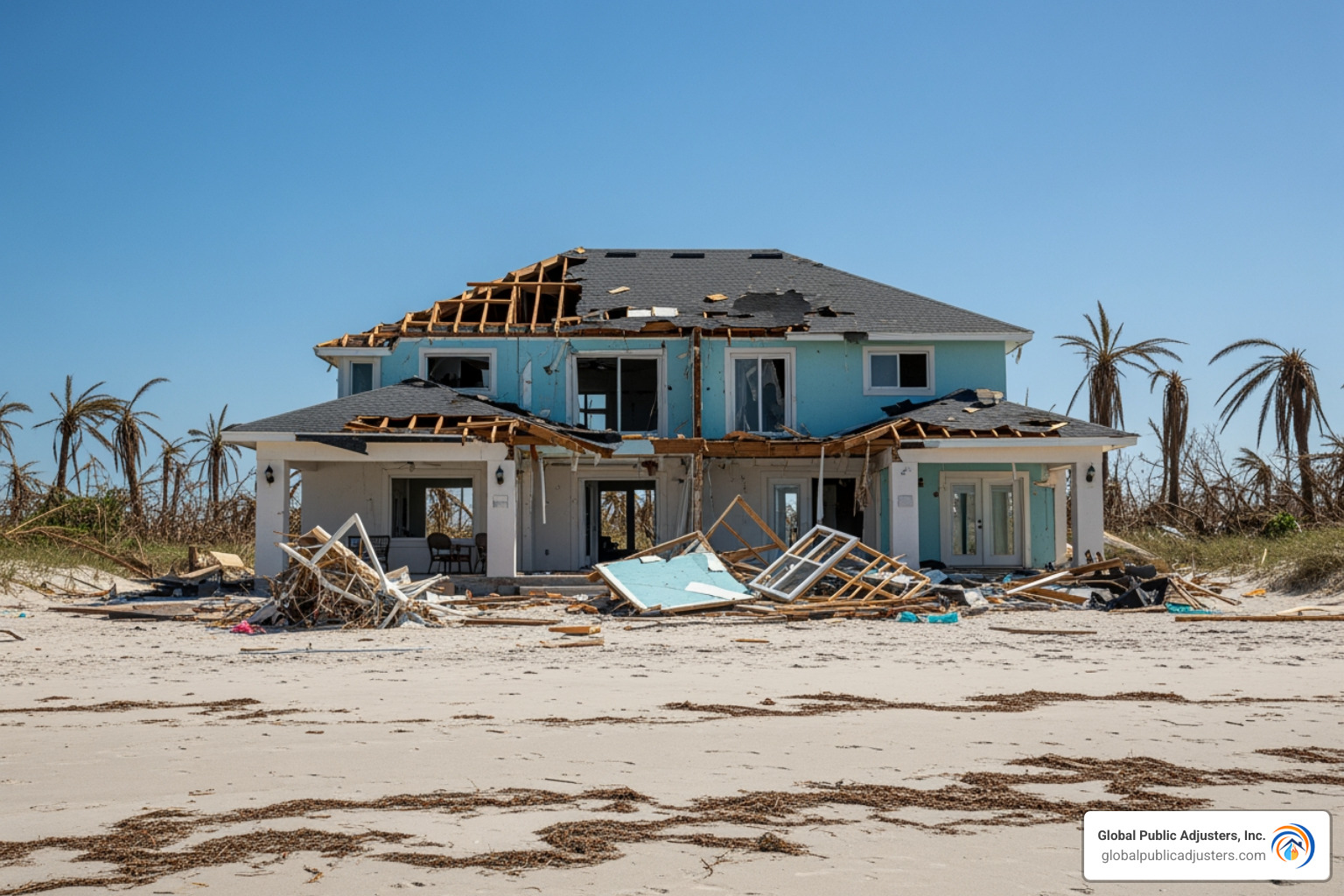 a destroyed beachfront home on Manasota Key - hurricane damage Florida