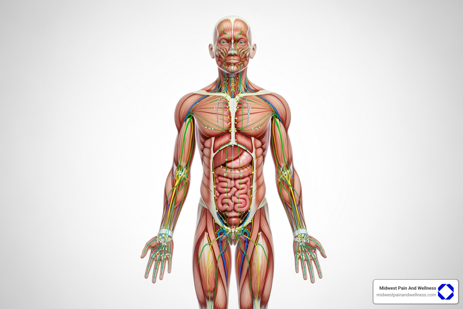 anatomical chart showing acupuncture meridians and points - acupuncture pain relief