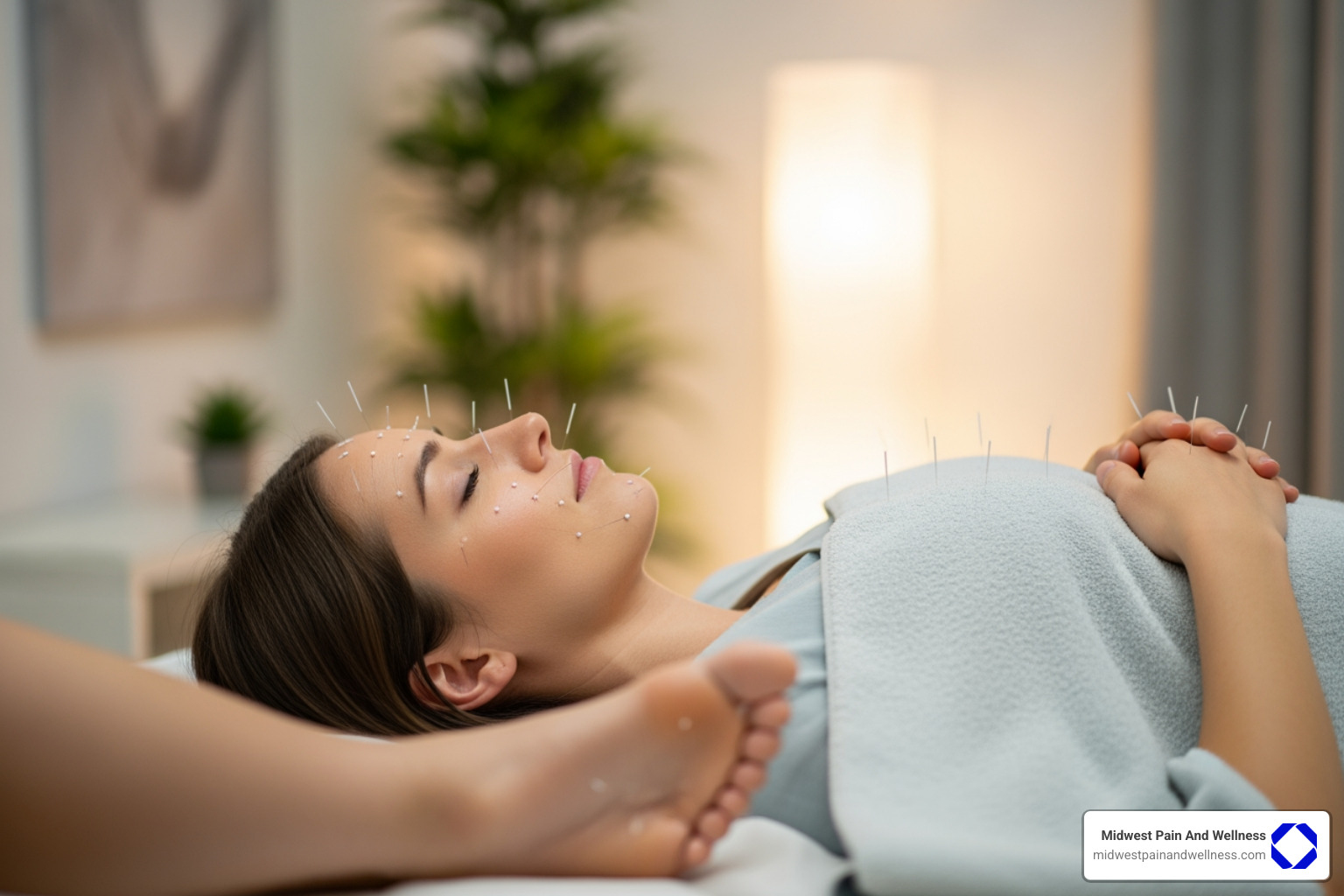 person looking relaxed during an acupuncture treatment - acupuncture pain relief