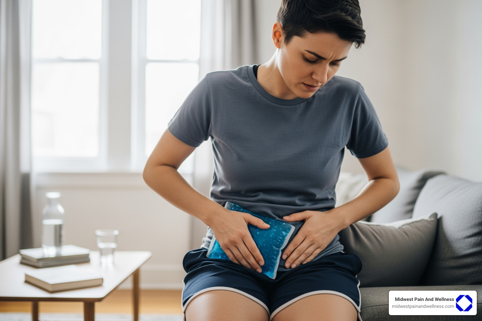 person applying ice pack to hip - hip pain management