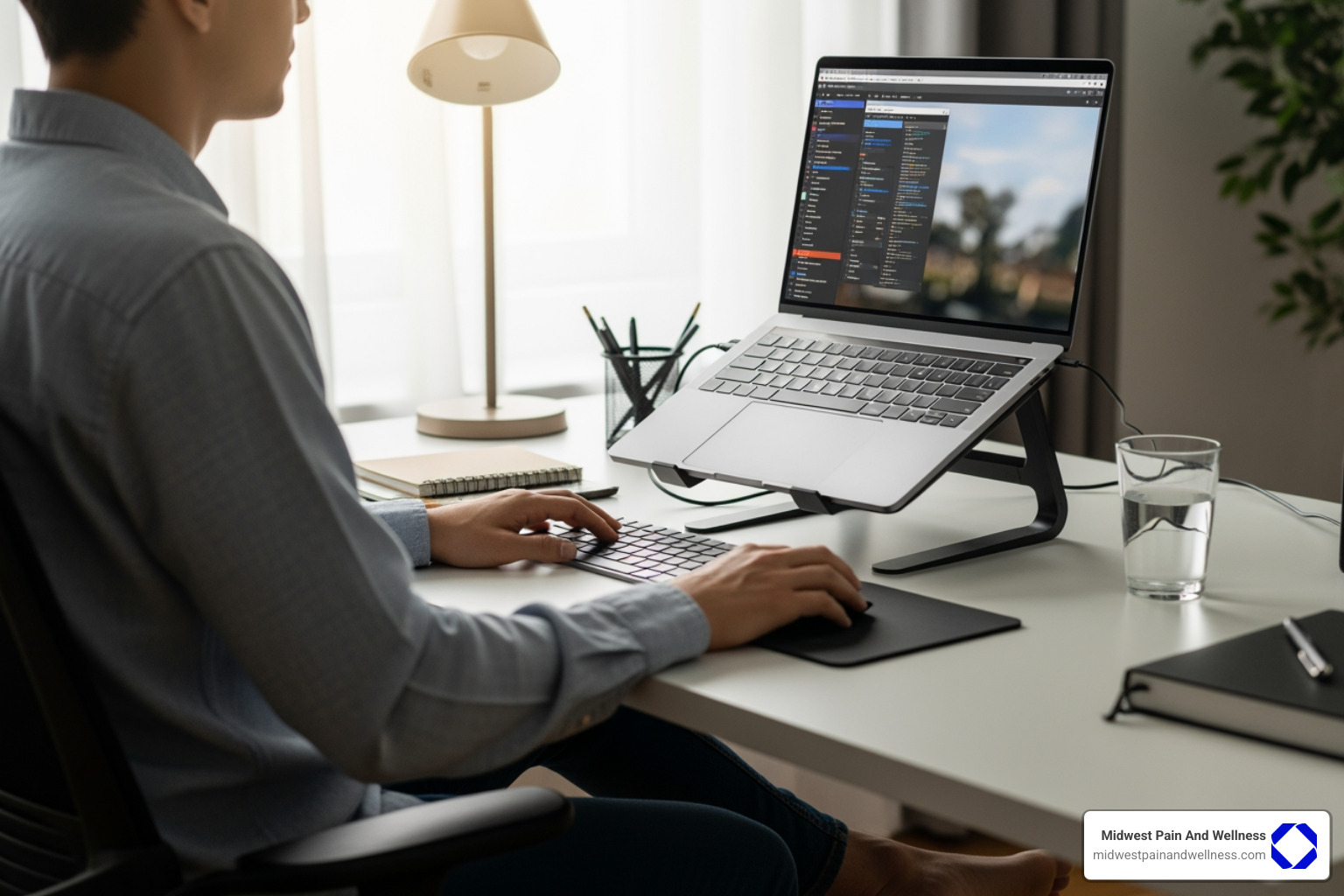 person maintaining good posture while sitting at a desk - Degenerative disc disease
