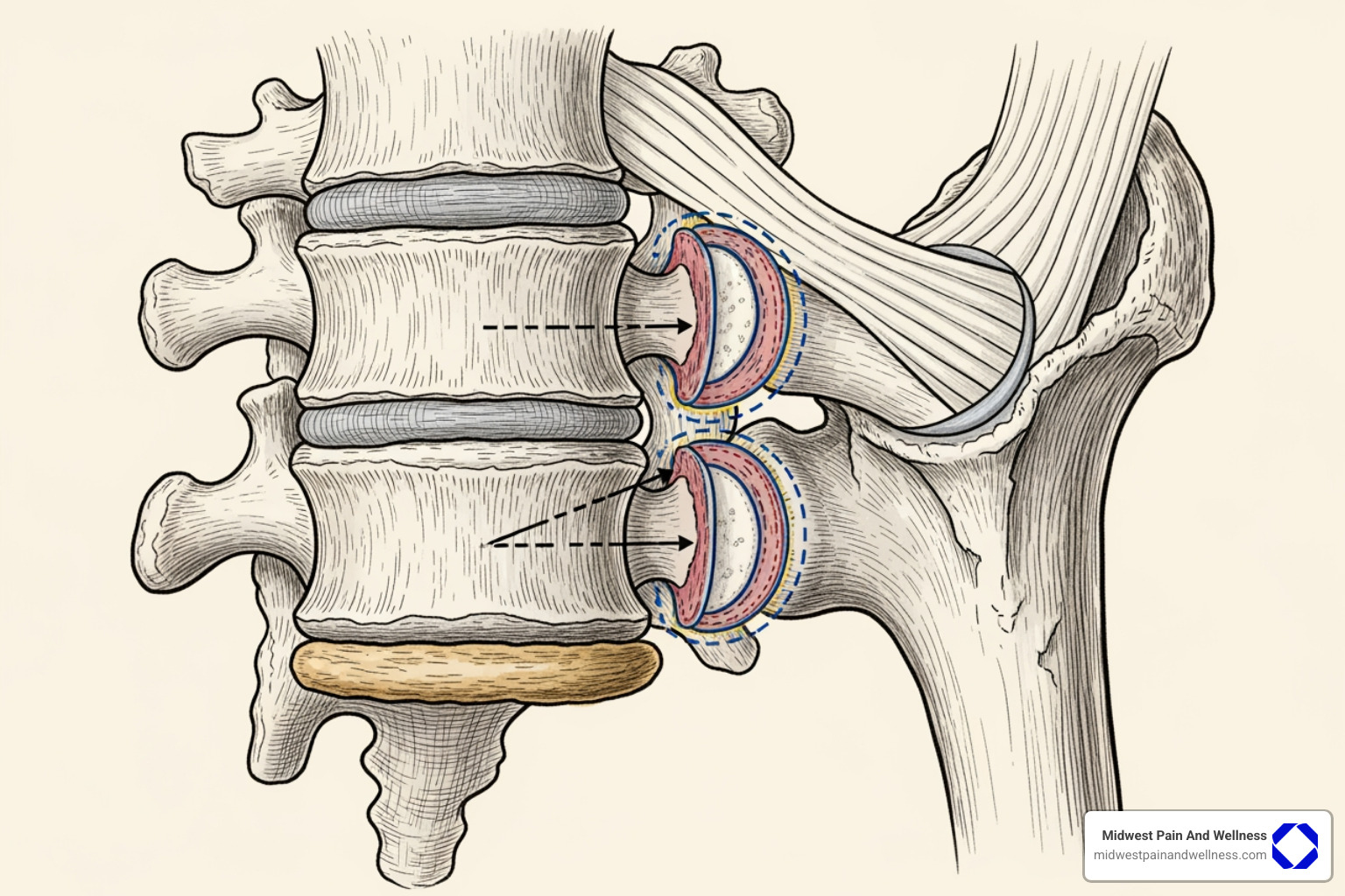 Detailed anatomy of a vertebra showing facet joints - facet joint injections Chicago