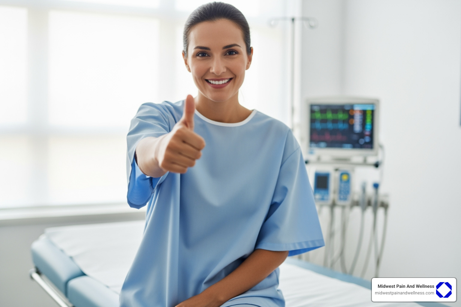 A happy patient smiling and giving a thumbs up, symbolizing successful pain management. - chronic pain treatment A happy patient smiling and giving a thumbs up, symbolizing successful pain management. - chronic pain treatment