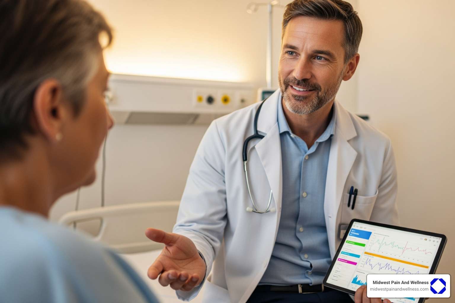 doctor reviewing patient chart and explaining procedure - Nerve block for pain