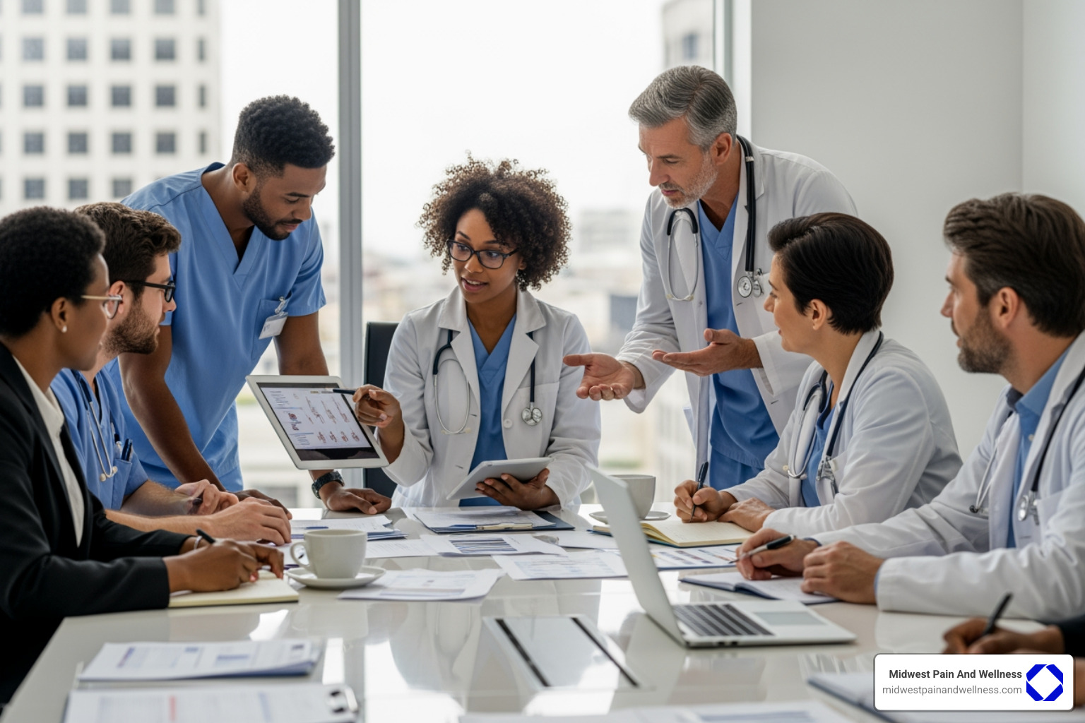 diverse medical professionals in a meeting - Rehabilitation pain management