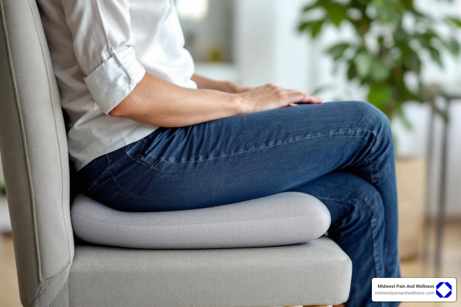 person sitting on a coccyx cushion - tailbone pain relief