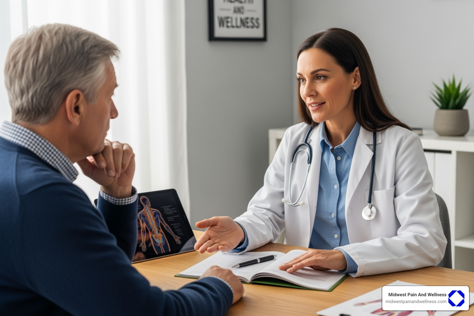 Doctor consulting with patient about pain management - opioid-free pain management