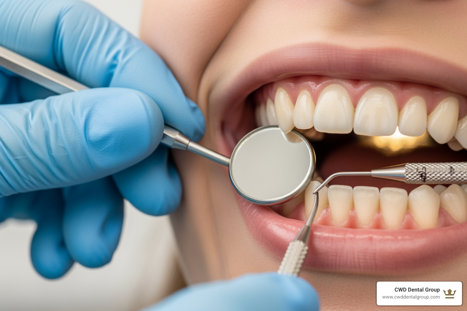 dental mirror and periodontal probe in use - dental teeth cleaning tools