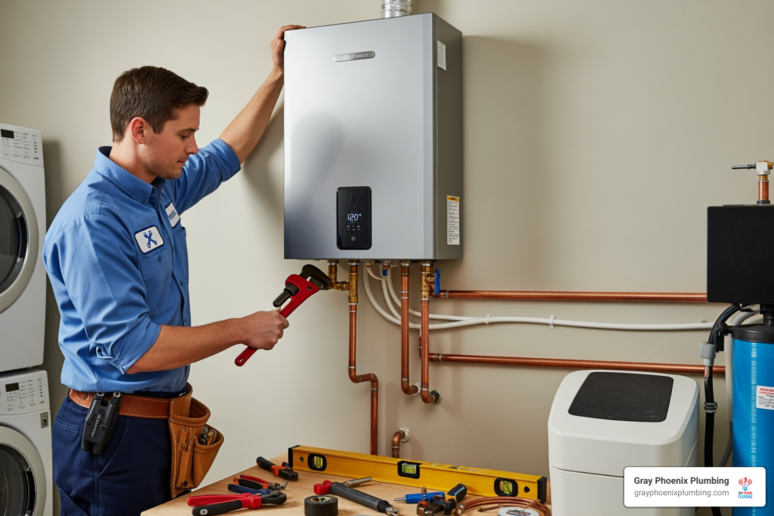professional plumber installing tankless water heater - how to install a tankless water heater