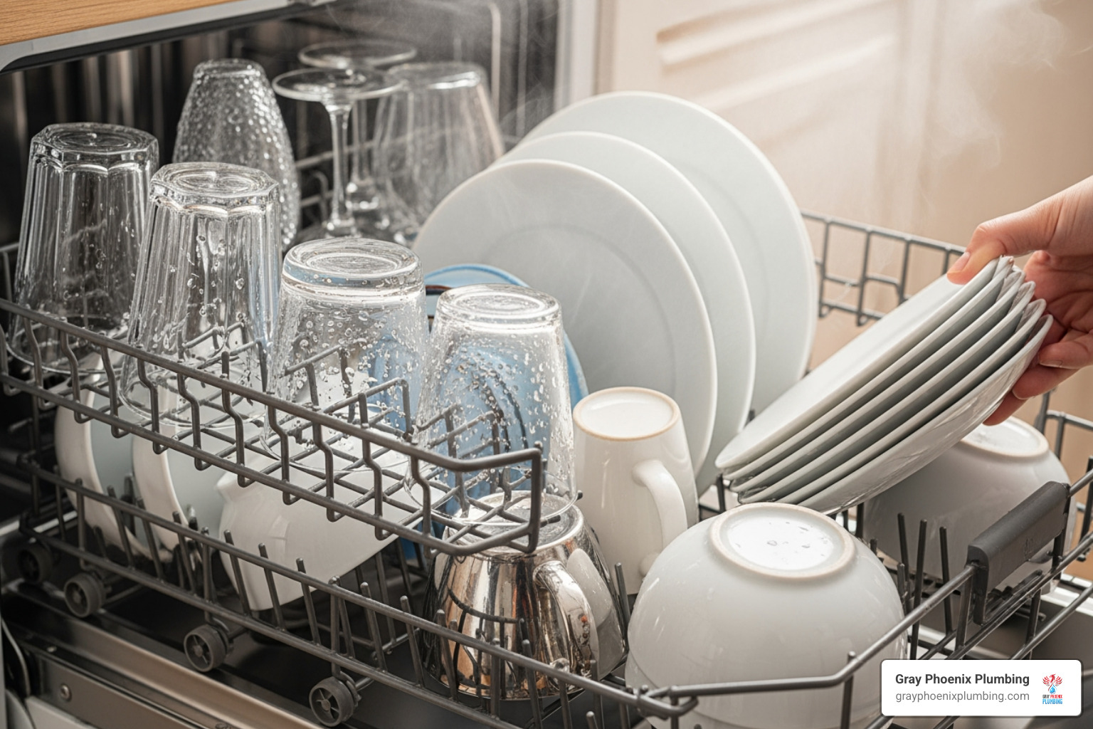 sparkling clean dishes and glassware being removed from a dishwasher - Halo 5 water softener sparkling clean dishes and glassware being removed from a dishwasher - Halo 5 water softener