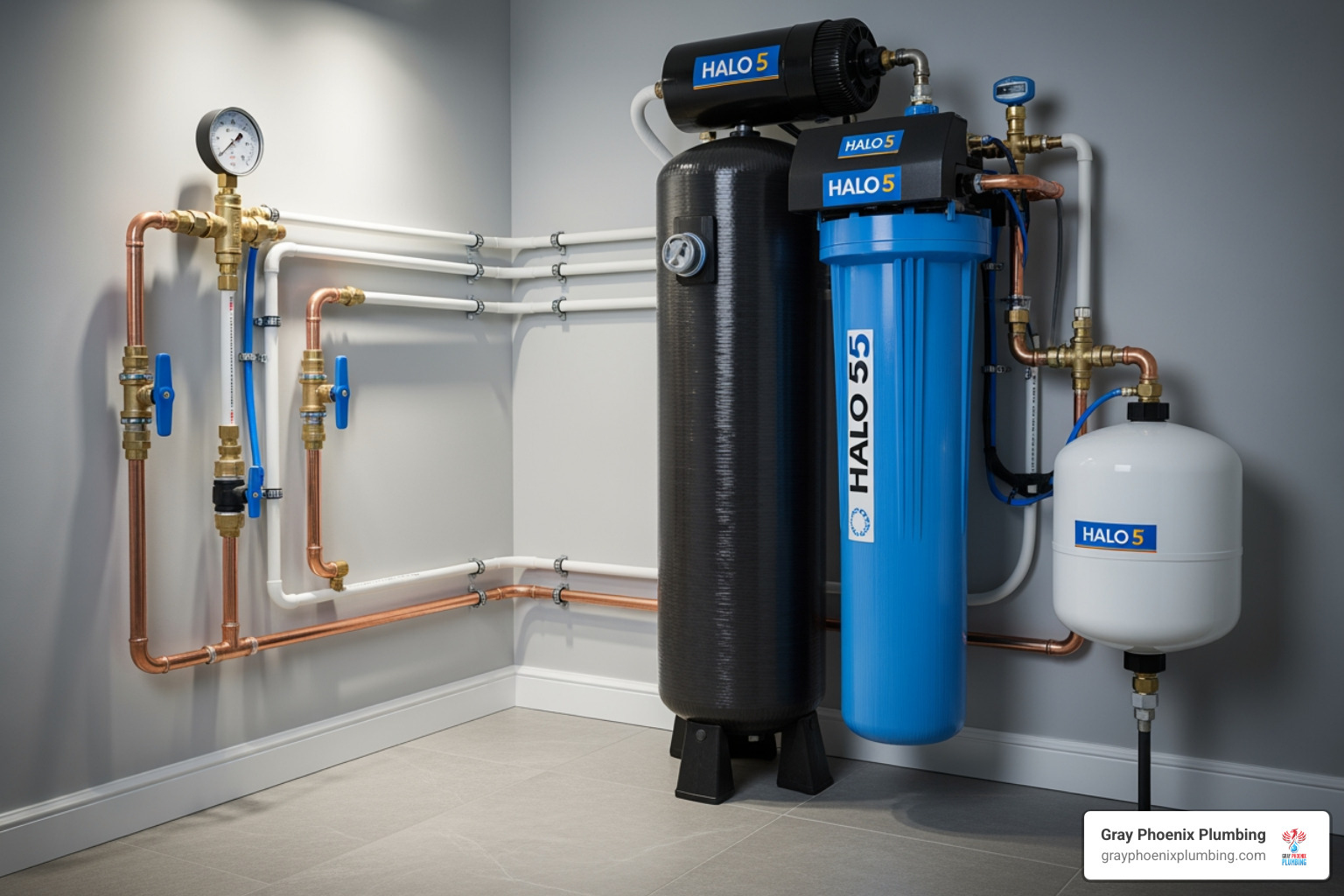 the HALO 5 system installed neatly in a home's utility space - Halo 5 water softener the HALO 5 system installed neatly in a home's utility space - Halo 5 water softener