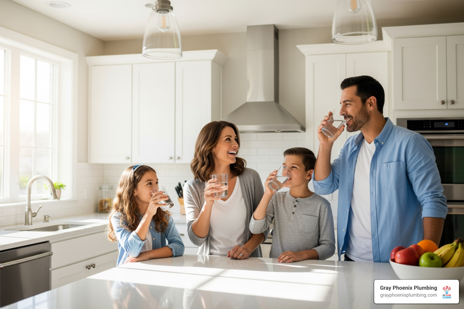 Happy family enjoying clean water - Halo 5 water softener Happy family enjoying clean water - Halo 5 water softener