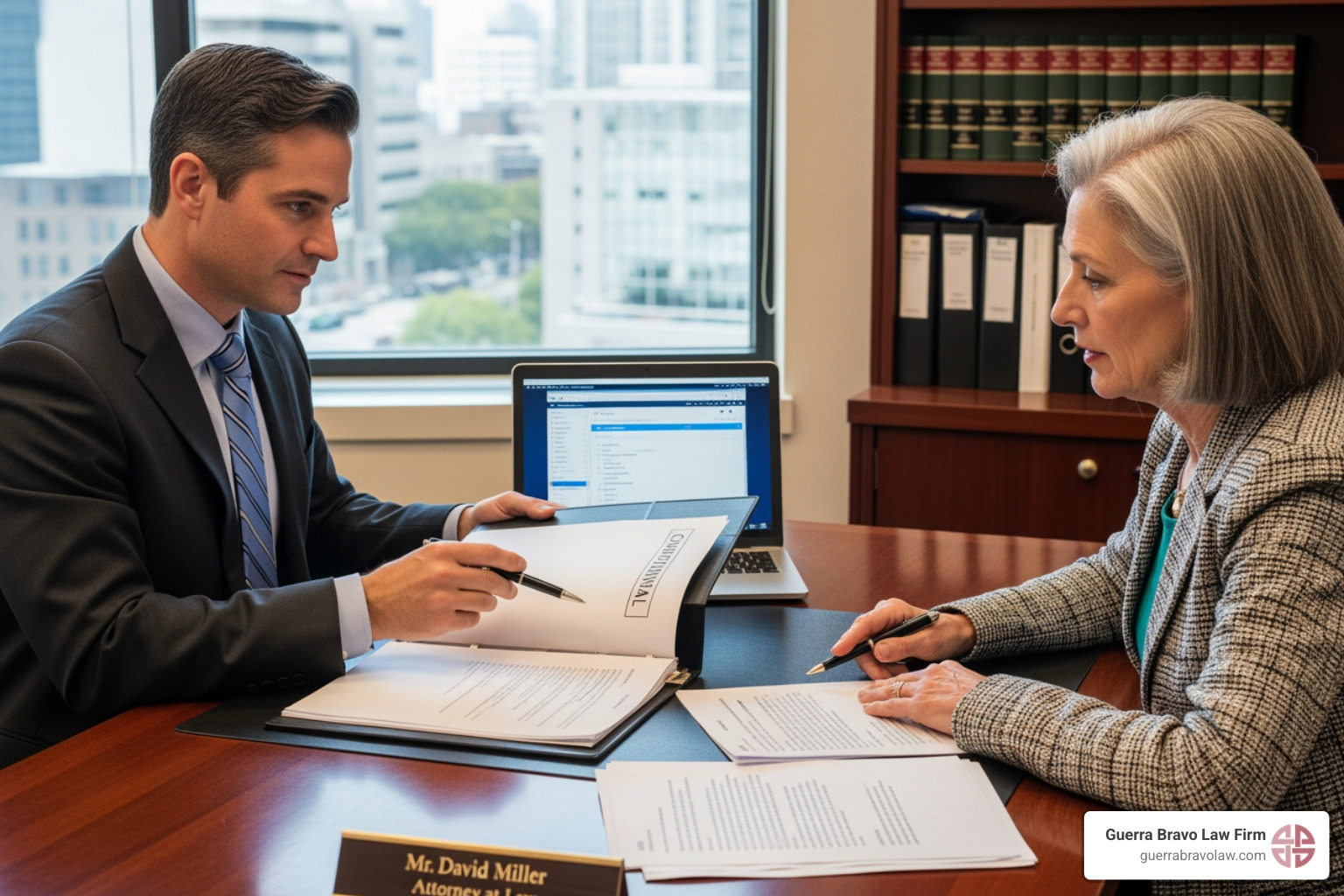 Attorney and client reviewing paperwork in an office - attorney for citizenship near me Attorney and client reviewing paperwork in an office - attorney for citizenship near me