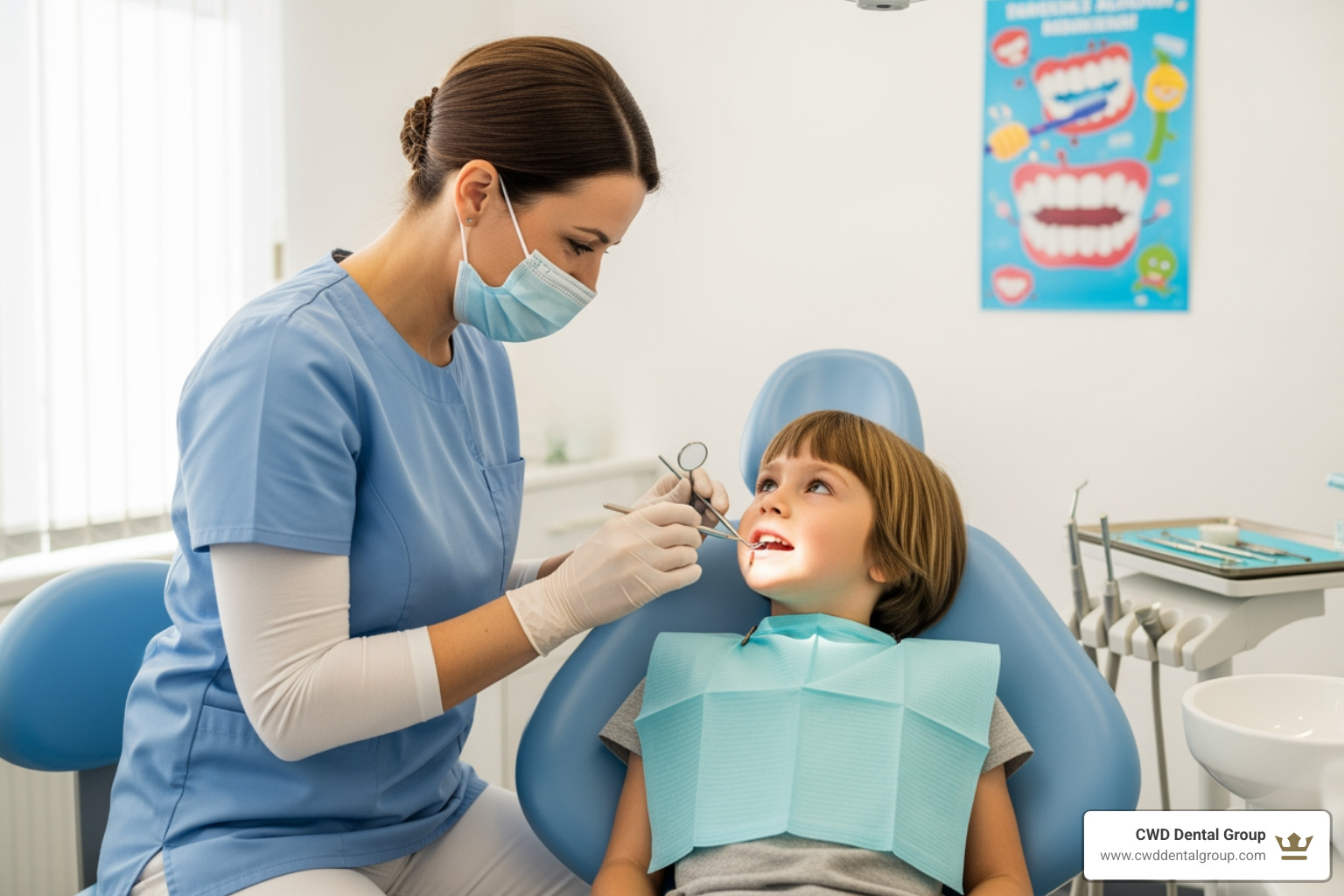 dentist examining young child's teeth - family dentist near me
