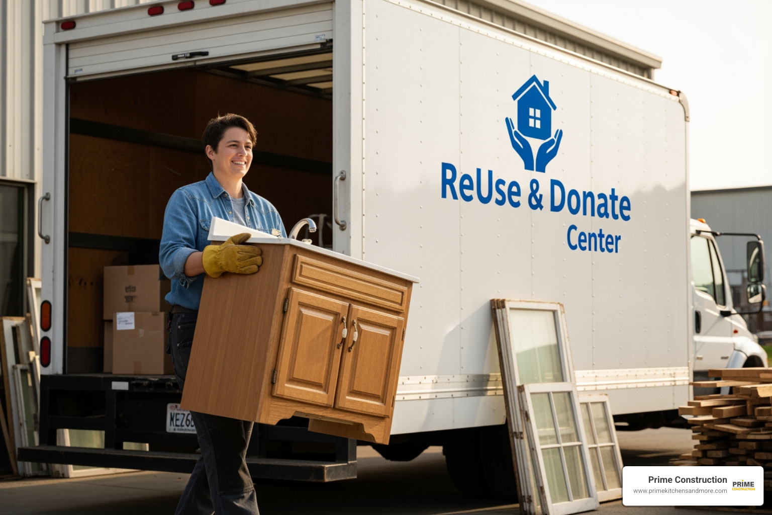 Image of a homeowner donating a salvaged bathroom vanity - cost of bathroom demolition